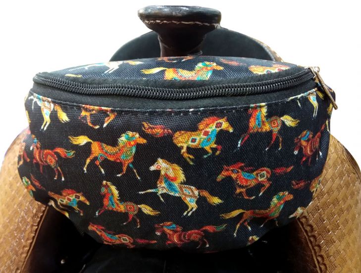Showman ® Tribal Running Horse Print Insulated Nylon Saddle Pouch Default Shiloh