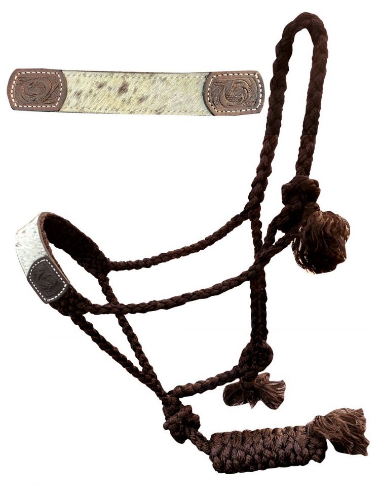 Showman ® Woven brown nylon mule tape halter with hair on cowhide noseband Default Shiloh