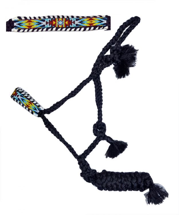 Showman ® Woven navy nylon mule tape halter with multi color southwest beaded noseband Default Shiloh