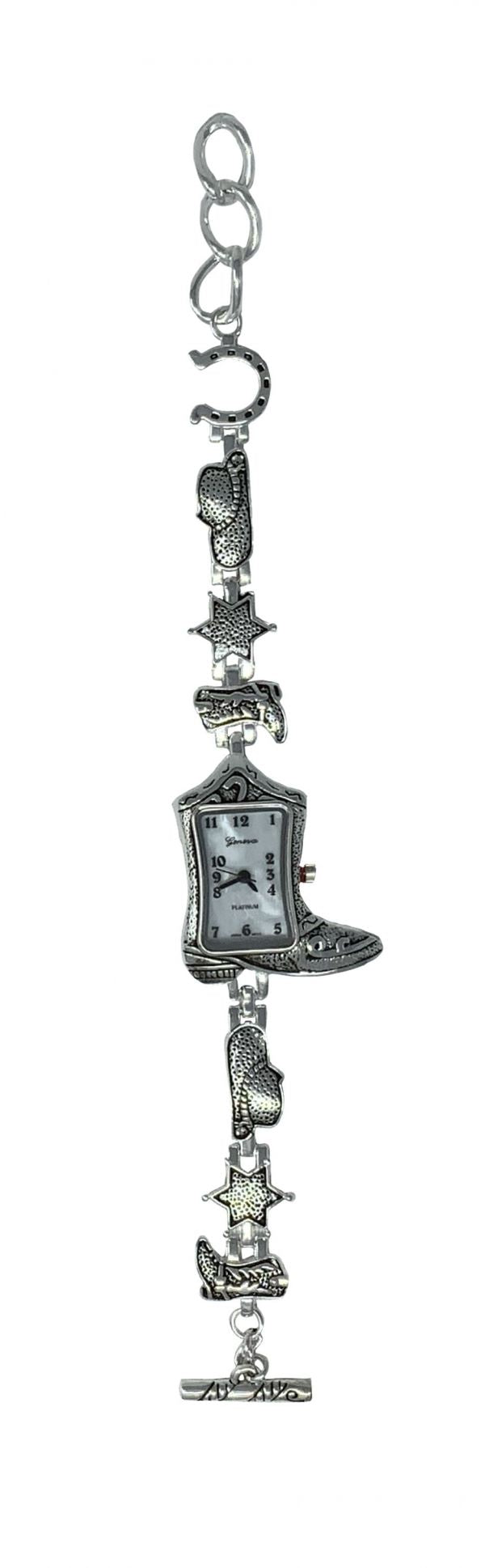 Silver Bracelet Boot Watch with western charm bracelet Default Shiloh