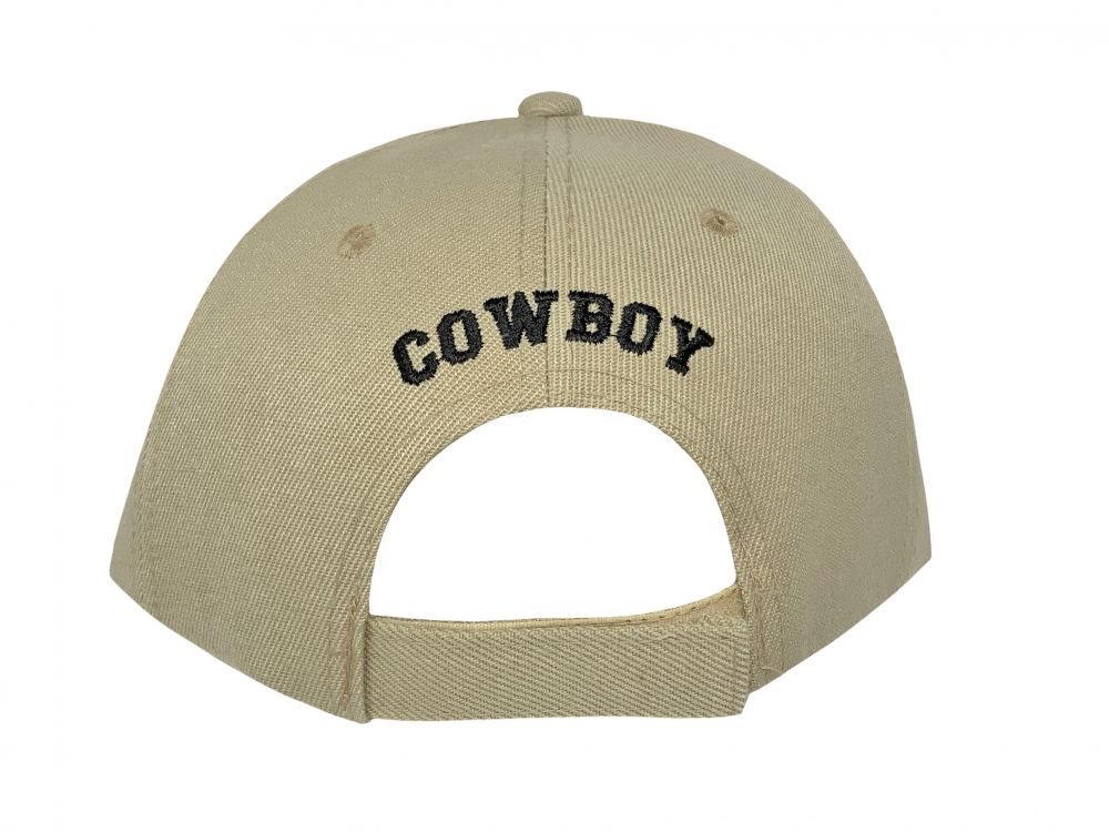 Square Patch Tan Ballcap with Cowboy and Horse, and Cowboy Embroidered on Bill and back Default Shiloh