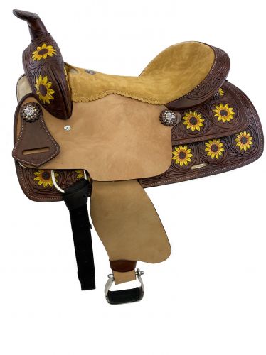 Sunflower Design 15" / 16" Double T Barrel Style Saddle 1890 Barrel Saddle Double T