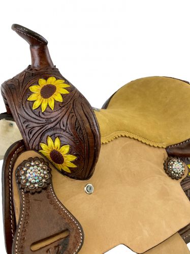 Sunflower Design 15" / 16" Double T Barrel Style Saddle 1890 Barrel Saddle Double T