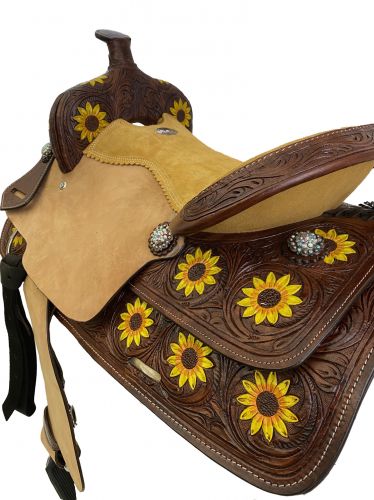 Sunflower Design 15" / 16" Double T Barrel Style Saddle 1890 Barrel Saddle Double T
