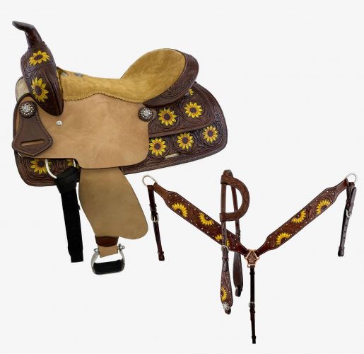 Sunflower Design 15" / 16" Double T Barrel Style Saddle 1890 Barrel Saddle Double T