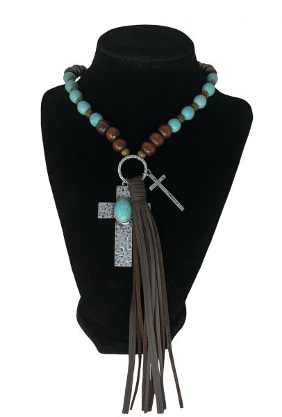 Tassel Necklace with Cross Dangle Accent Pendant Necklace Default Shiloh