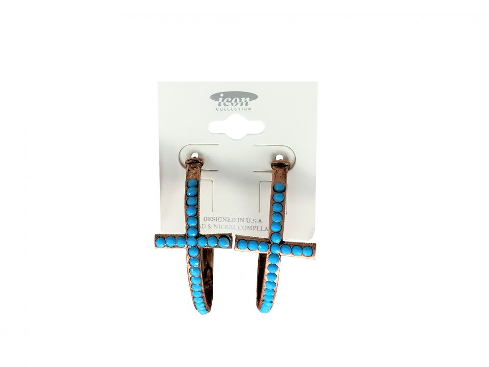 Turquoise Cross copper hoop earring Default Shiloh