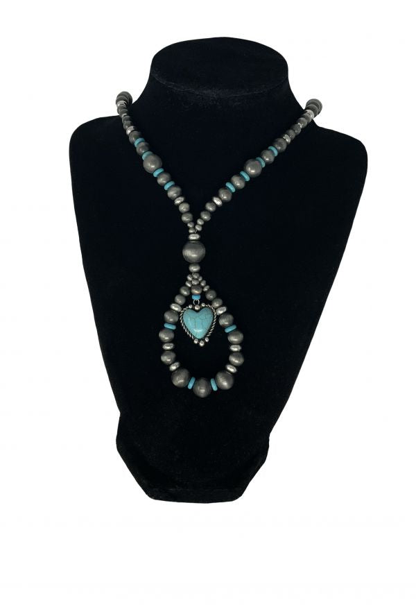 Turquoise beaded necklace with heart charm Default Shiloh