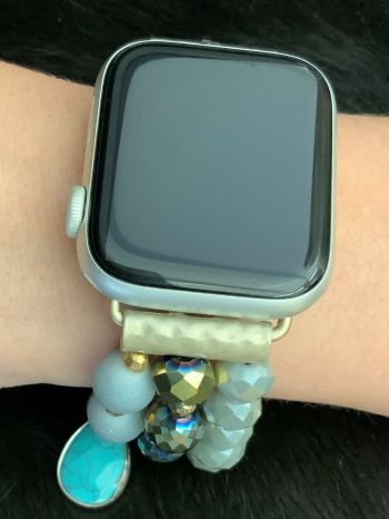 WB1658MGTQS: Beautiful beaded turquoise and cream multi-layered apple watch band Primary Showman Saddles and Tack