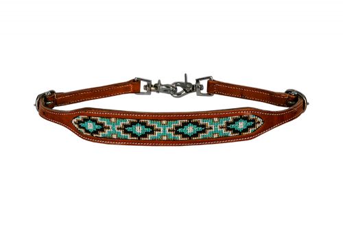 WS-09: Showman ® Medium leather wither strap with teal beaded inlay Wither Stap Showman