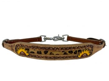 WS-28: Showman ® wither strap with a painted sunflower design, cheetah hair on inlay and copper Primary Showman