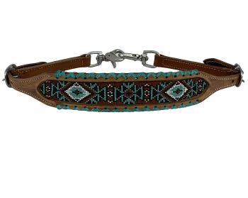 WS-39: Showman ®Rawhide Braided wither strap with brown/ teal beaded center Primary Showman