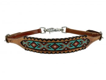 WS-40: Showman ®Rawhide Braided wither strap with burgundy/ teal beaded center Primary Showman