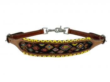 WS-41: Showman ® Yellow Braided wither strap with Multi Color beaded center Primary Showman