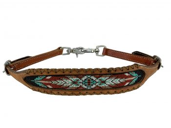 WS-42: Showman ®Rawhide Braided wither strap with burgundy/ teal beaded center Primary Showman