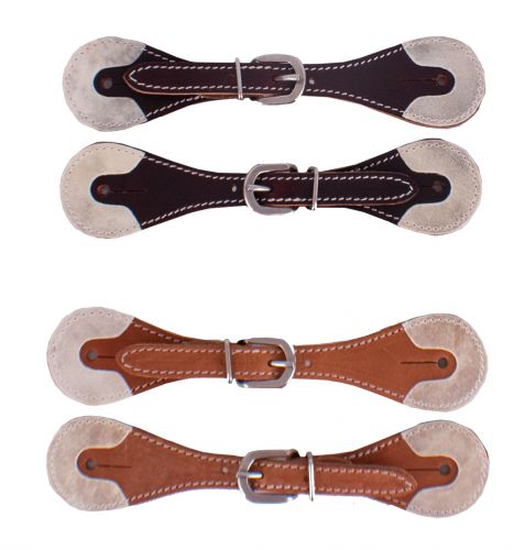 WX-2156Y: Showman ® Youth Argentina Cow Leather Spur Straps with Rawhide Overlay Ends Spur Straps Showman