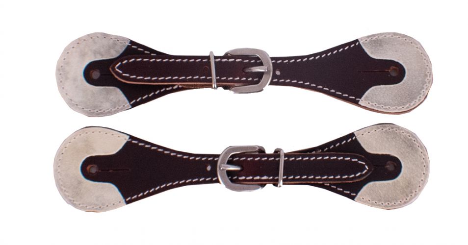 WX-2156Y: Showman ® Youth Argentina Cow Leather Spur Straps with Rawhide Overlay Ends Spur Straps Showman