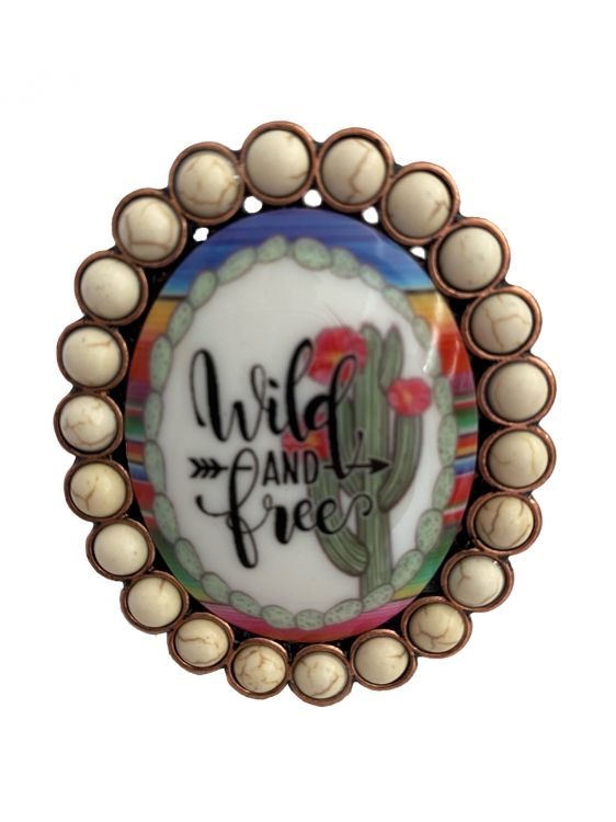 "Wild & Free" Cactus Pop Up Phone Grip with Stand- features a cream concho design with western design cactus