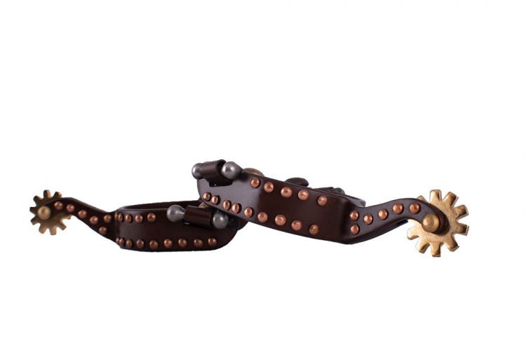 Y259201Q: Showman ® YOUTH antique brown steel spurs with copper studs Western Spurs Showman