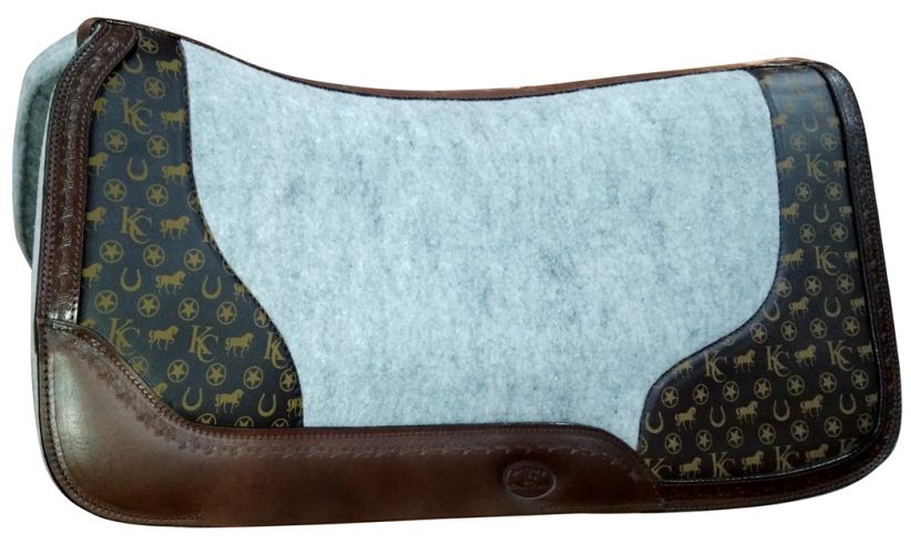 Klassy Cowgirl Saddle Pads collection image featuring #23099KC: Klassy Cowgirl Argentina cow leather saddle pad with motif overlay