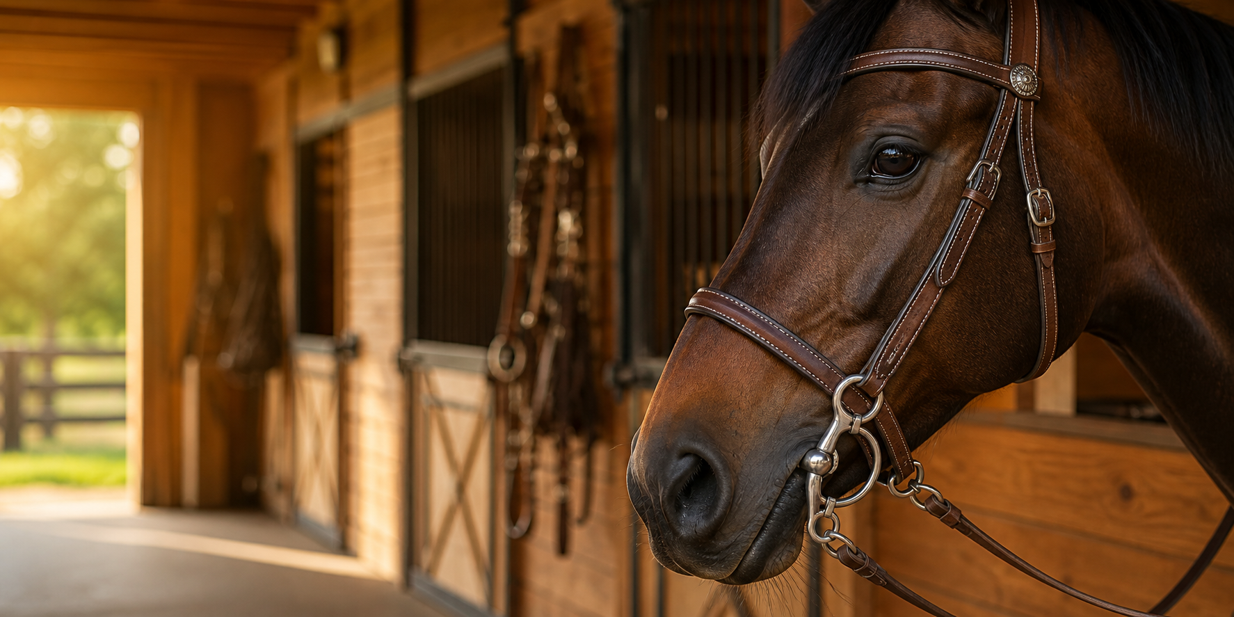 Dark bay horse wearing a western bridle with a polished stainless steel bit for the stainless steel bits collection