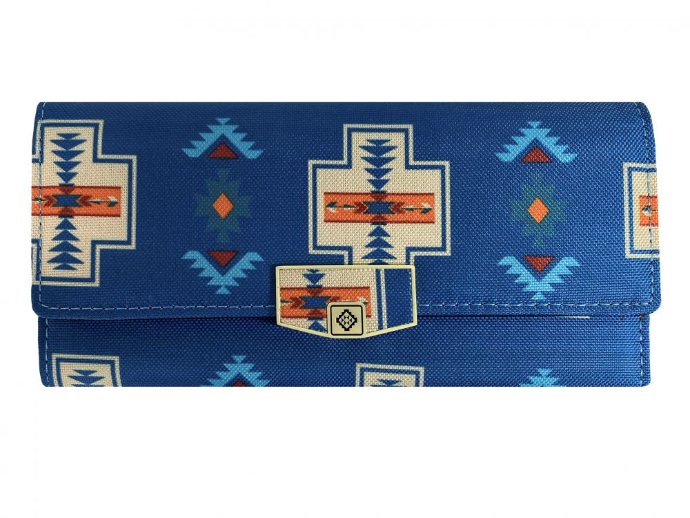 Aztec print zippered wallet with button closure
