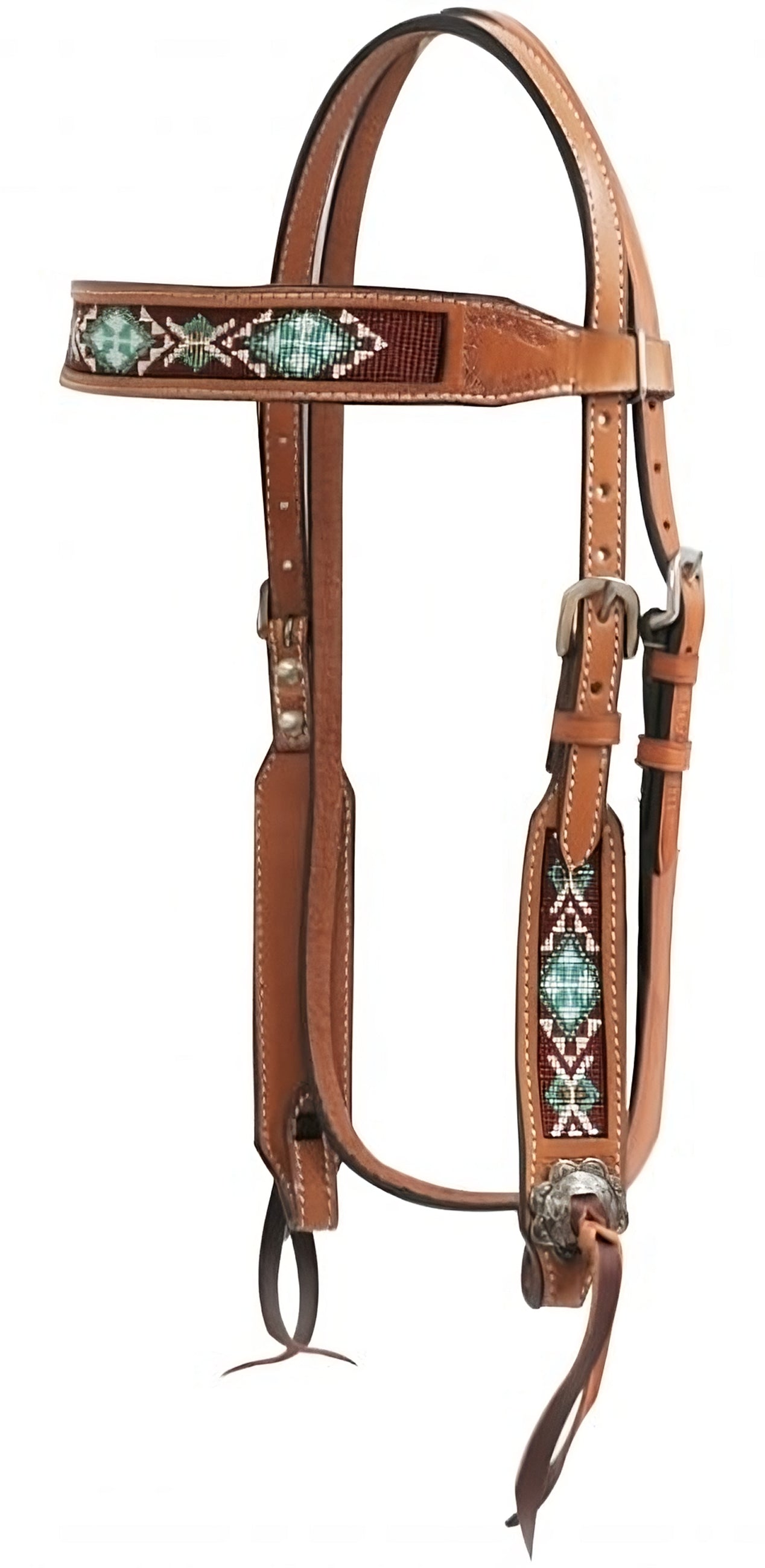 13740: Showman ® Light chocolate Argentina cow leather headstall with beaded inlays Headstall Showman