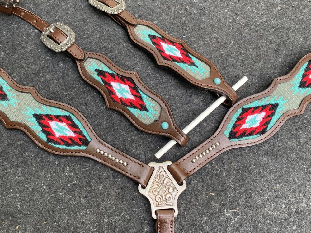 Showman Browband Headstall and Breastcollar Set with Wool Southwest Blanket Inlay