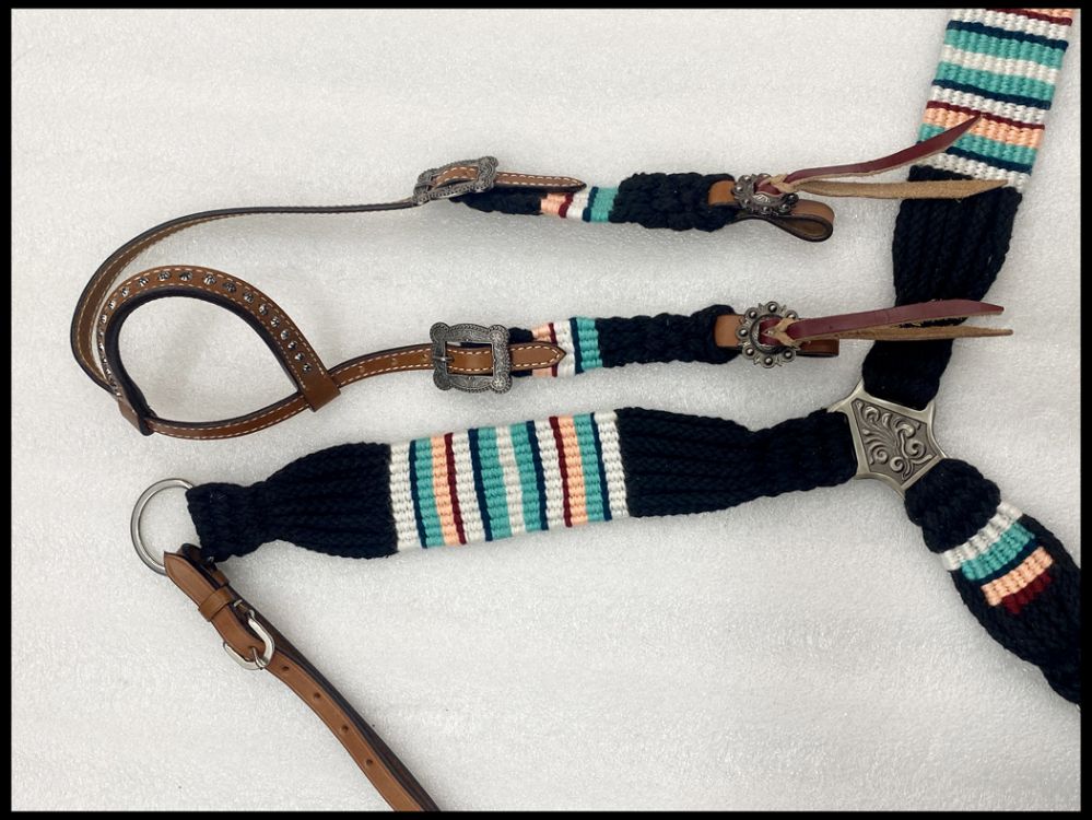Showman Corded One Ear Headstall & Breast collar set - black