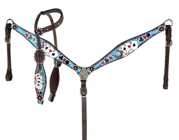Showman Bejeweled Black & White Piece Headstall, Breast Collar & Reins Set GUC - Others