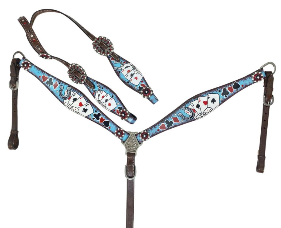Showman Electric Aces One Ear Headstall and Breast Collar Set