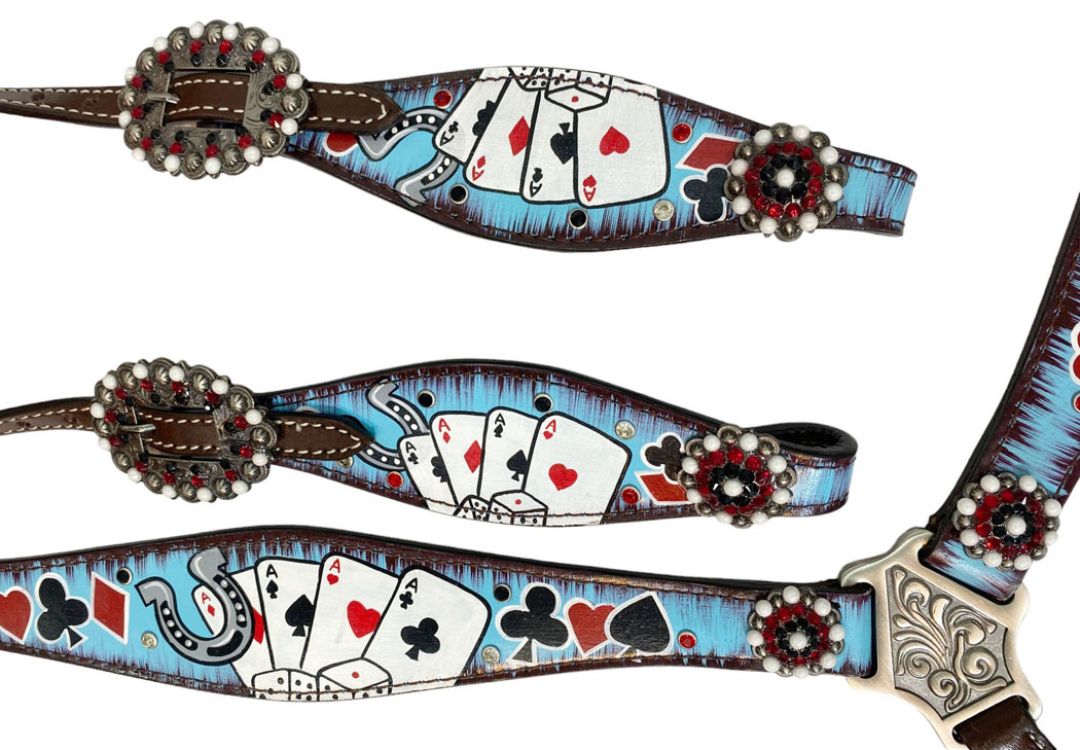 Showman Electric Aces One Ear Headstall and Breast Collar Set
