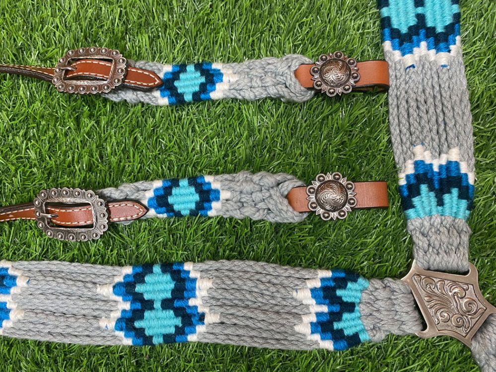Showman Corded One Ear Headstall and Breast Collar Set - Gray/Blue
