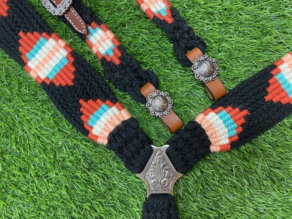 Showman Corded One Ear Headstall and Breast Collar Set - Black/Red
