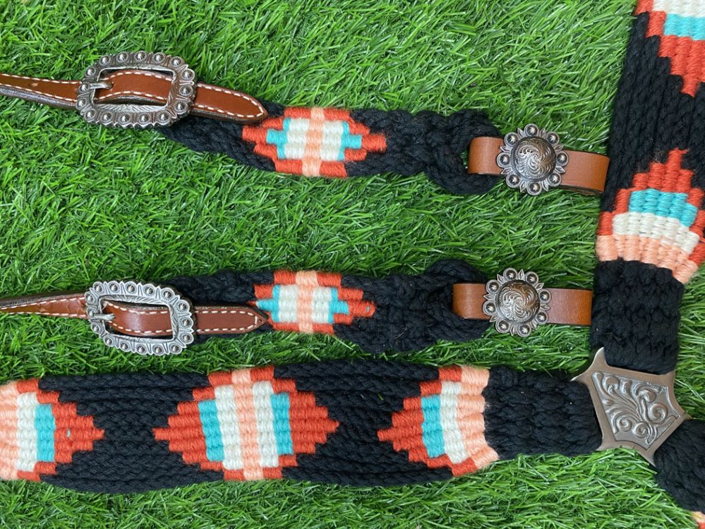 Showman Corded One Ear Headstall and Breast Collar Set - Black/Red