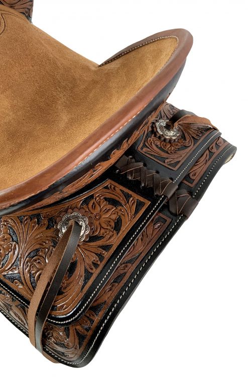 12" Double T Youth ranch style saddle with Two-Tone floral tooling