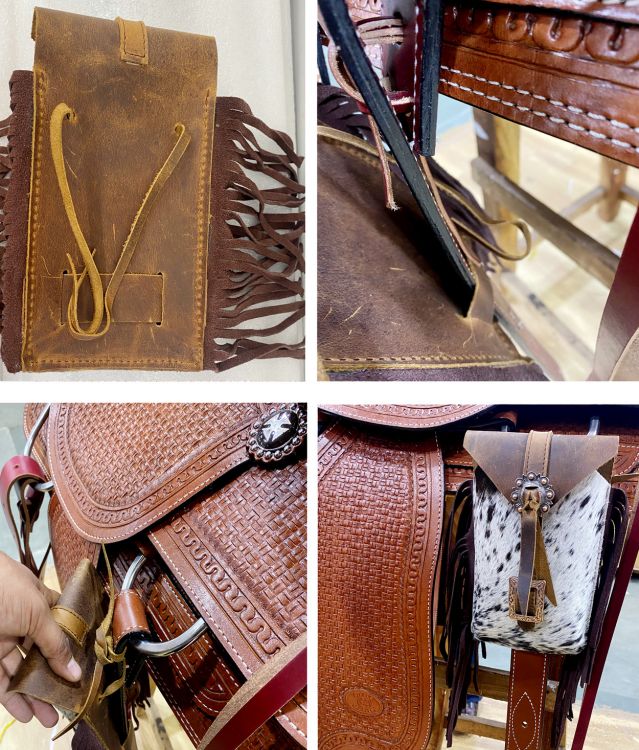 Showman Acid Wash Teal Hair on Cowhide Saddle Bag