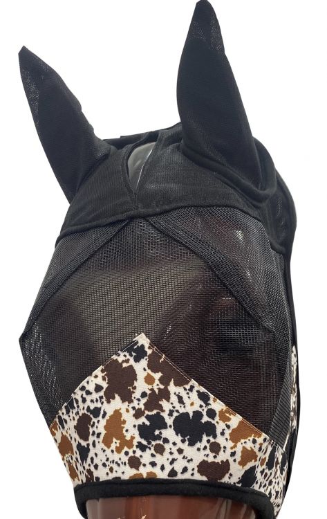 Showman Cowprint accent horse size fly mask with ears
