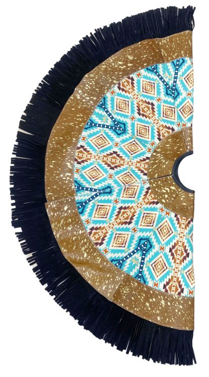 Showman Cowhide Leather Christmas Tree Skirt - Acid Wash/Aztec Inlay
