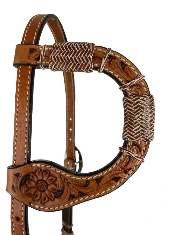 Showman Floral Tooled One Ear Rawhide Accent Leather Headstall