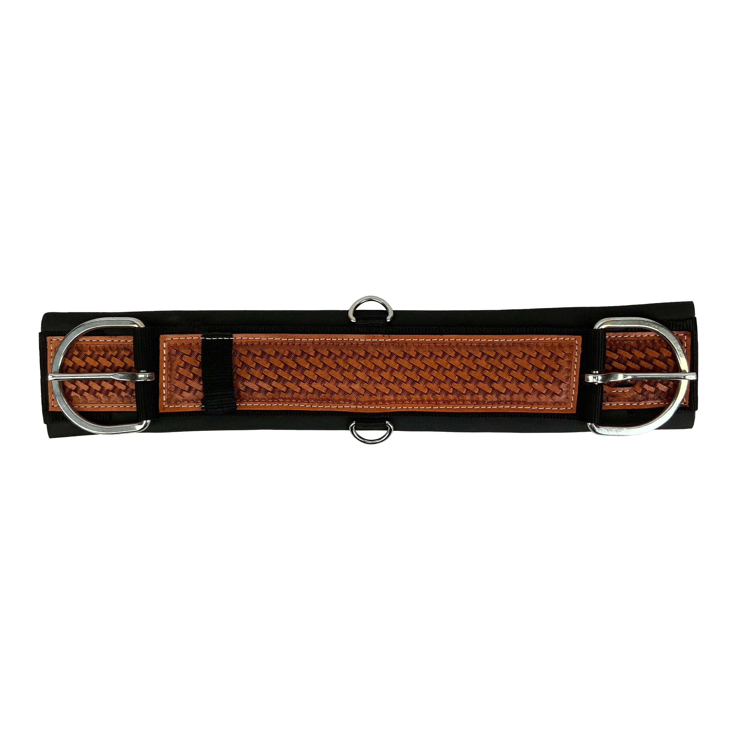 Showman Basketweave Tooled Straight Neoprene Bottom Girth - Pony