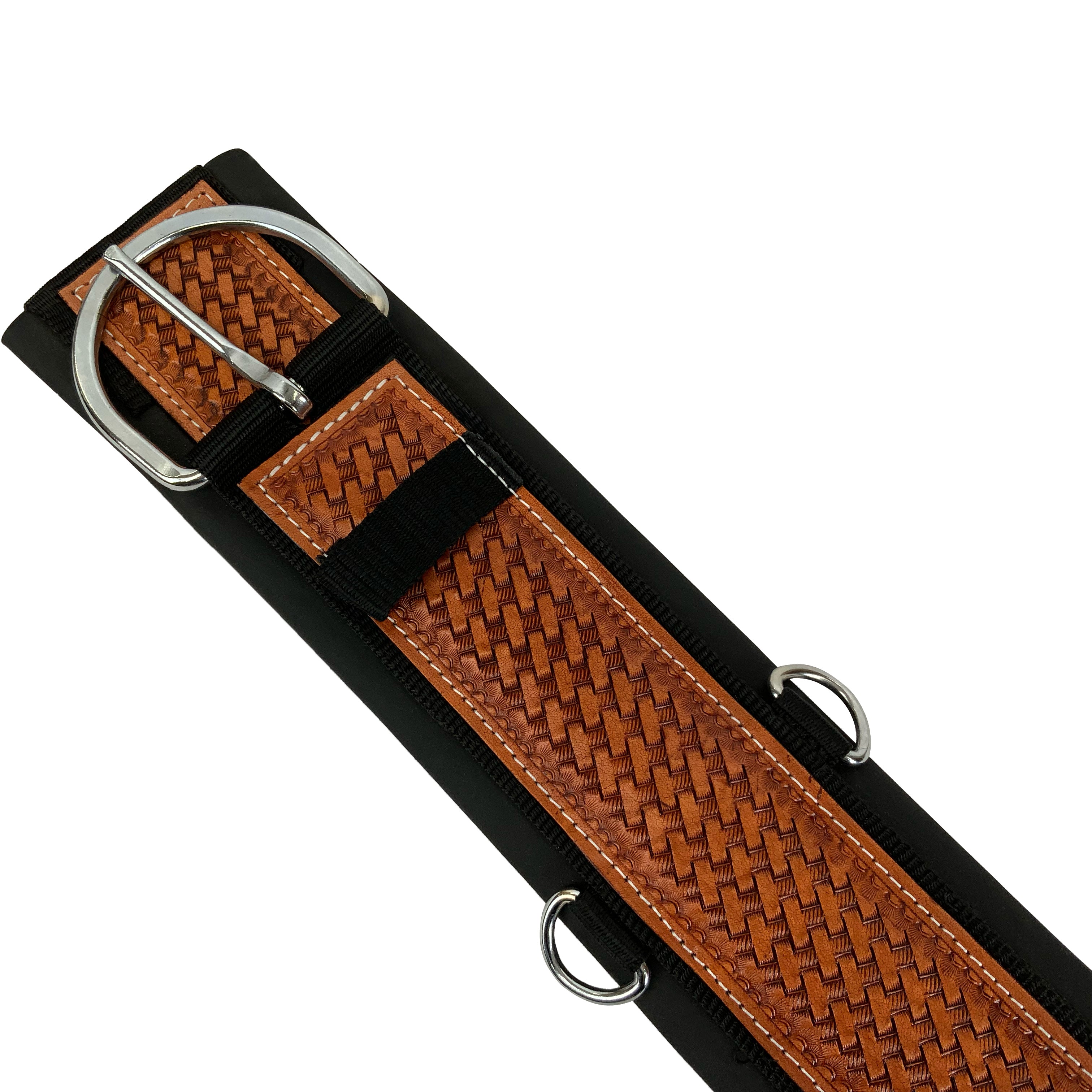 Showman Basketweave Tooled Straight Neoprene Bottom Girth - Pony