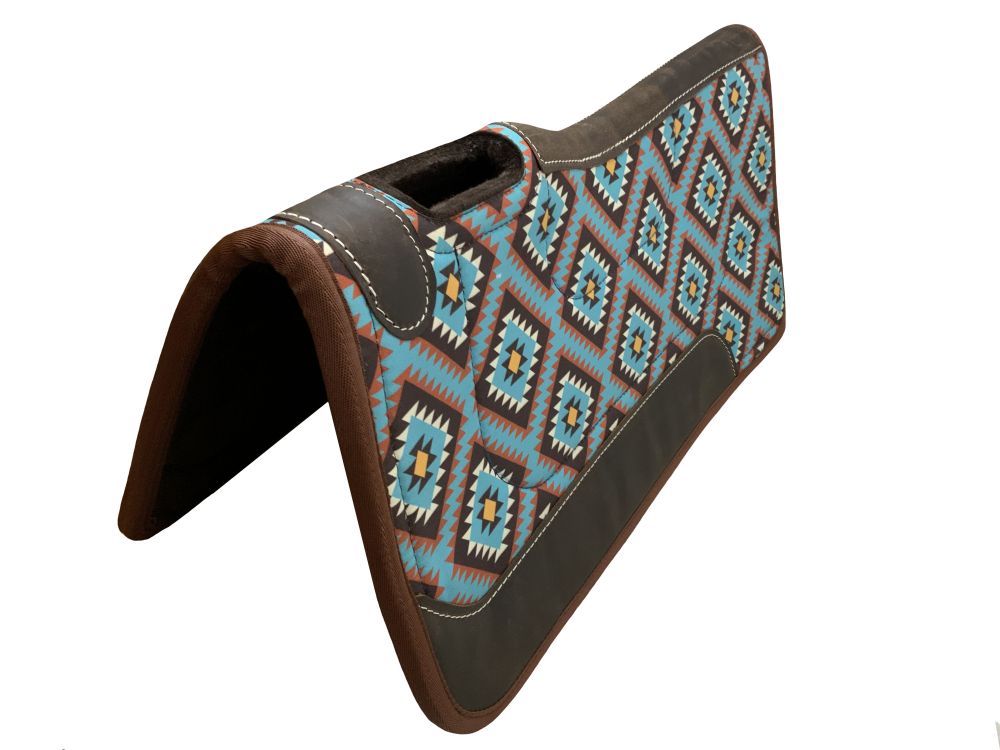 Showman 31" x 32" Printed Nylon Top Contoured Felt Bottom Saddle Pad - Teal Aztec