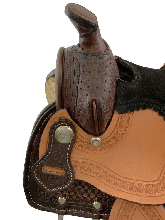 8" Double T Miniature Western Style Saddle - Feather Tooling