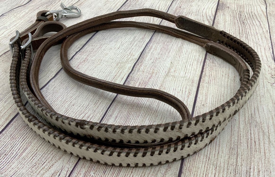 Showman Cowhide Whip Stitch Roping Reins