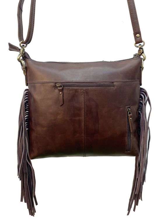 Klassy Cowgirl Genuine Hair-on Cowhide Leather Fringe Tooled Crossbody Bag