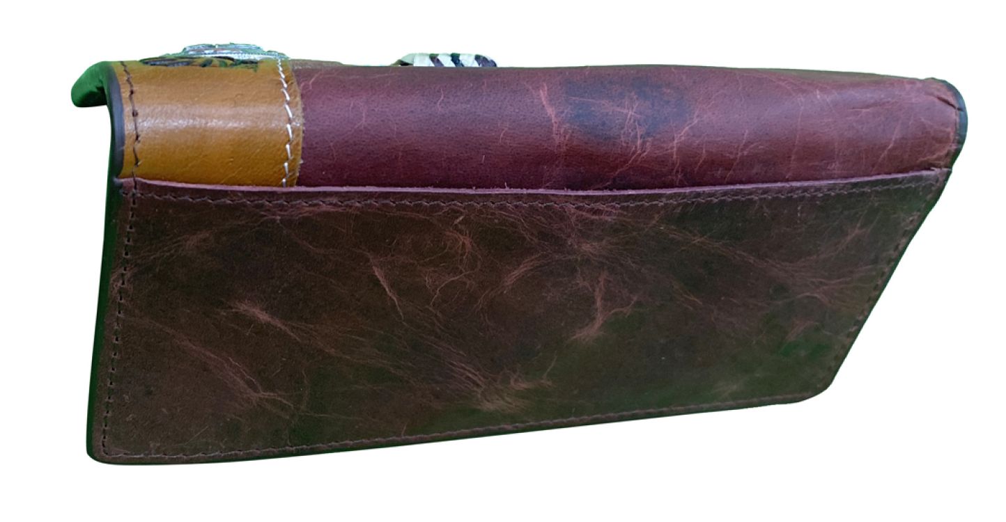 Combination Burgundy and medium oil Rodeo Style Leather Bi-fold Wallet