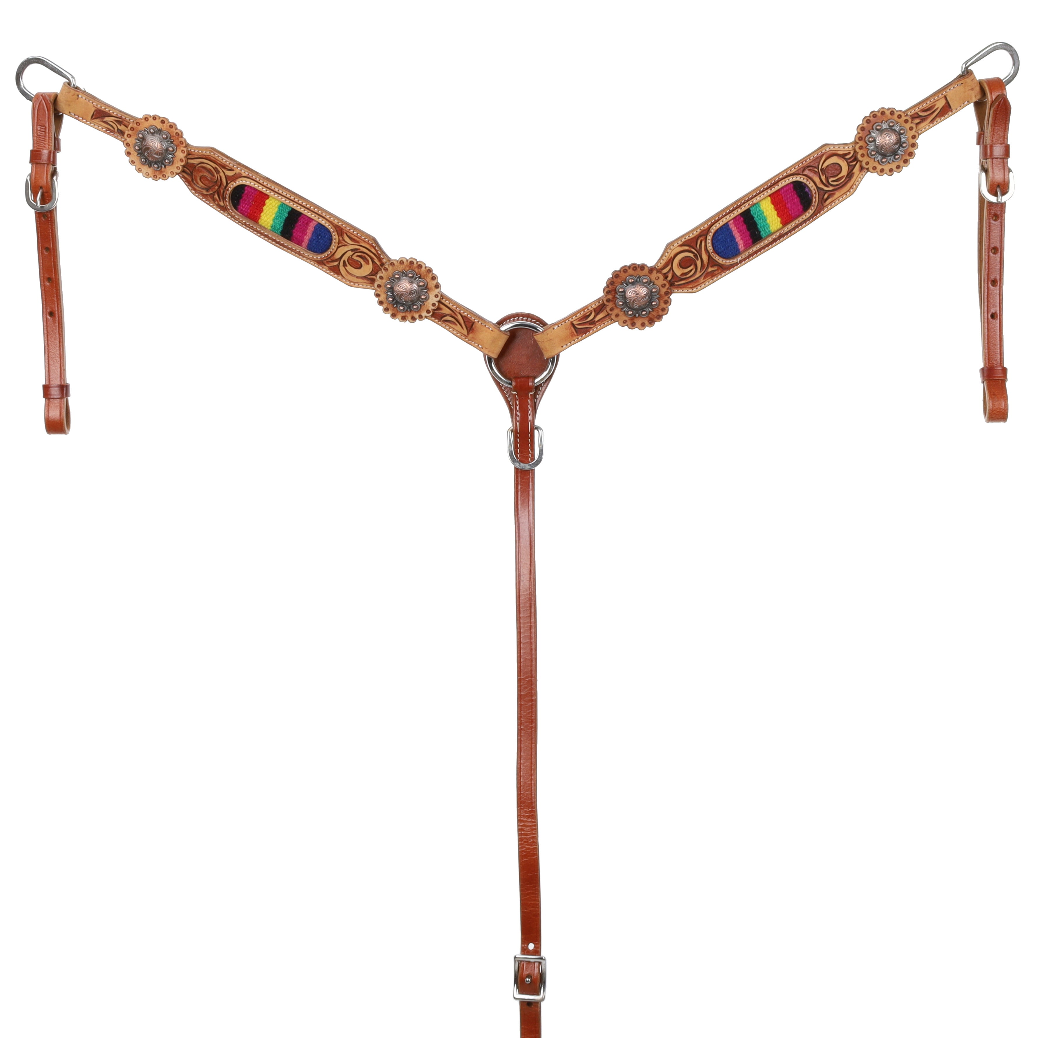 Showman One Ear medium leather Headstall & Breast collar set with wool southwest blanket inlay