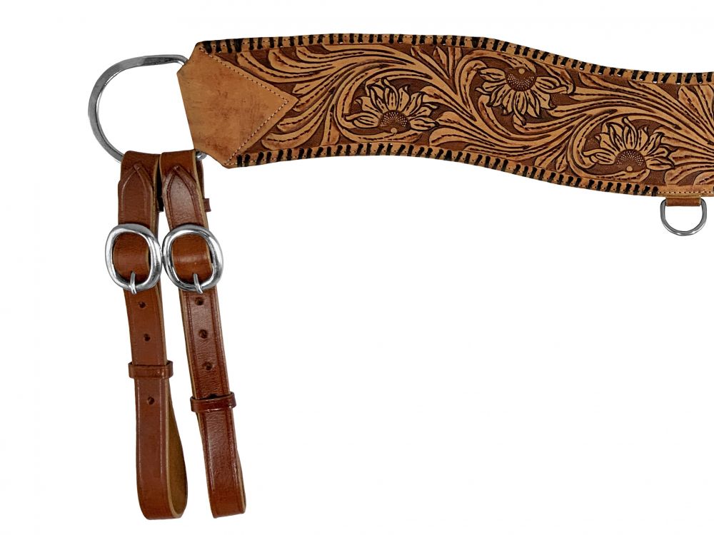 Showman Floral tooled leather tripping collar with black whipstitch accent
