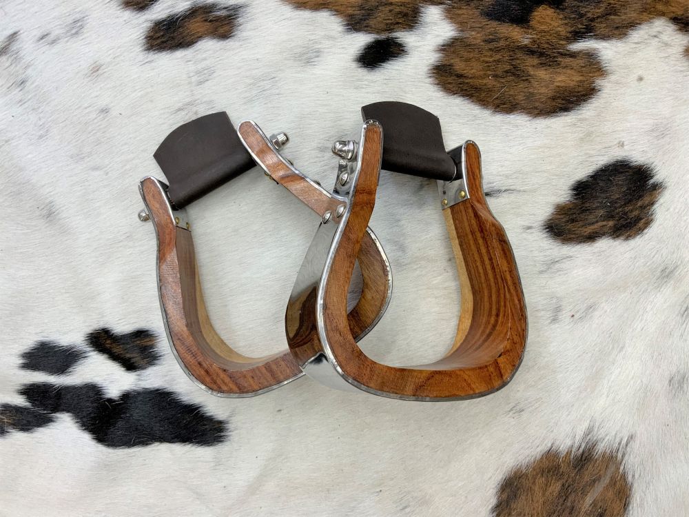 Showman Stainless Steel bound 5.25" Teak Wood Stirrups
